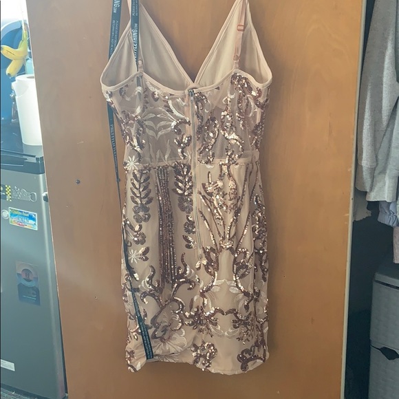 Rose Gold Strappy Sheer Panel Sequin Bodycon Dress - Picture 5 of 6